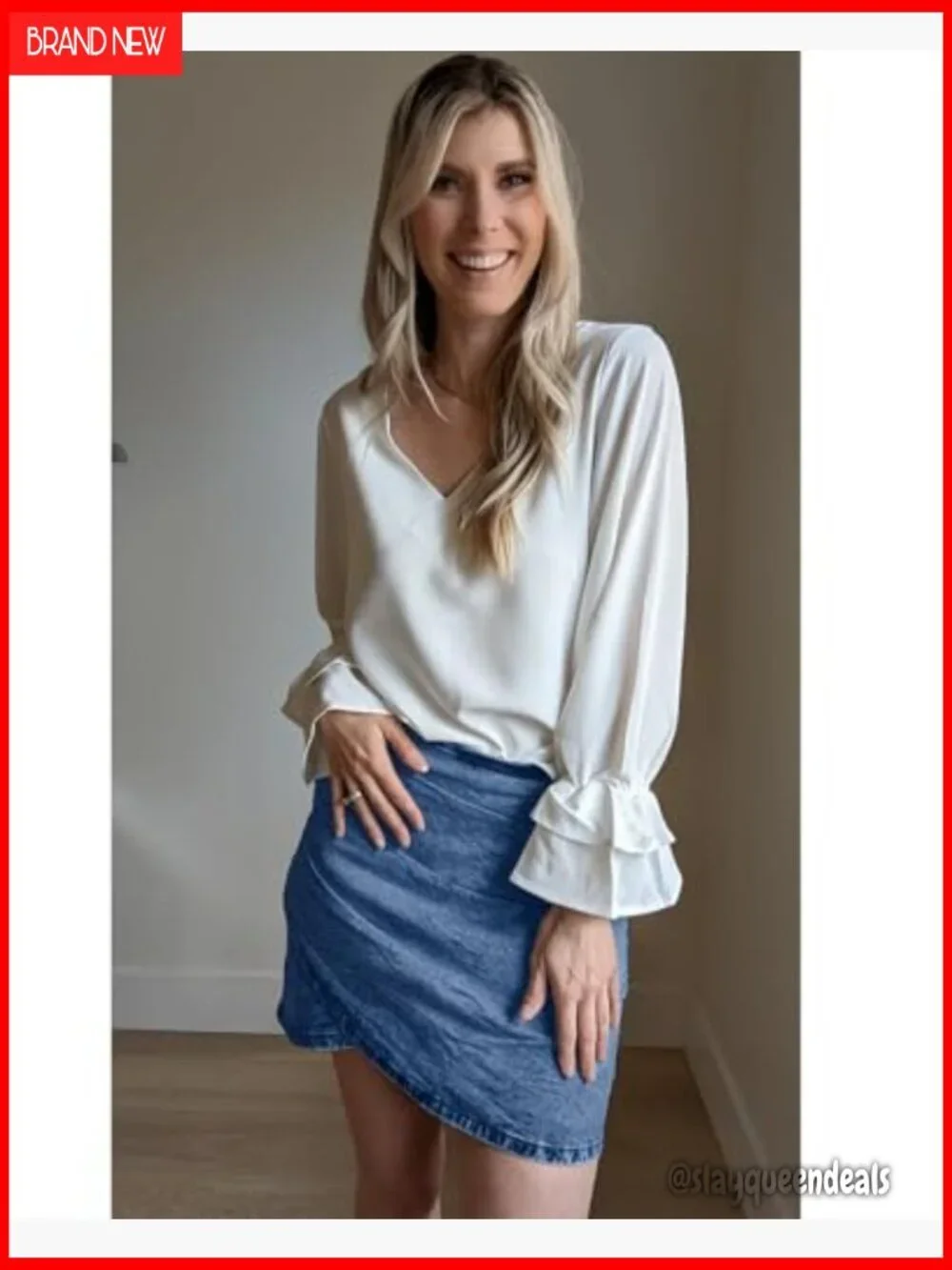 Stretchy Denim Mini Skirt Tulip Hem Shirred Waist High Rise Bodycon